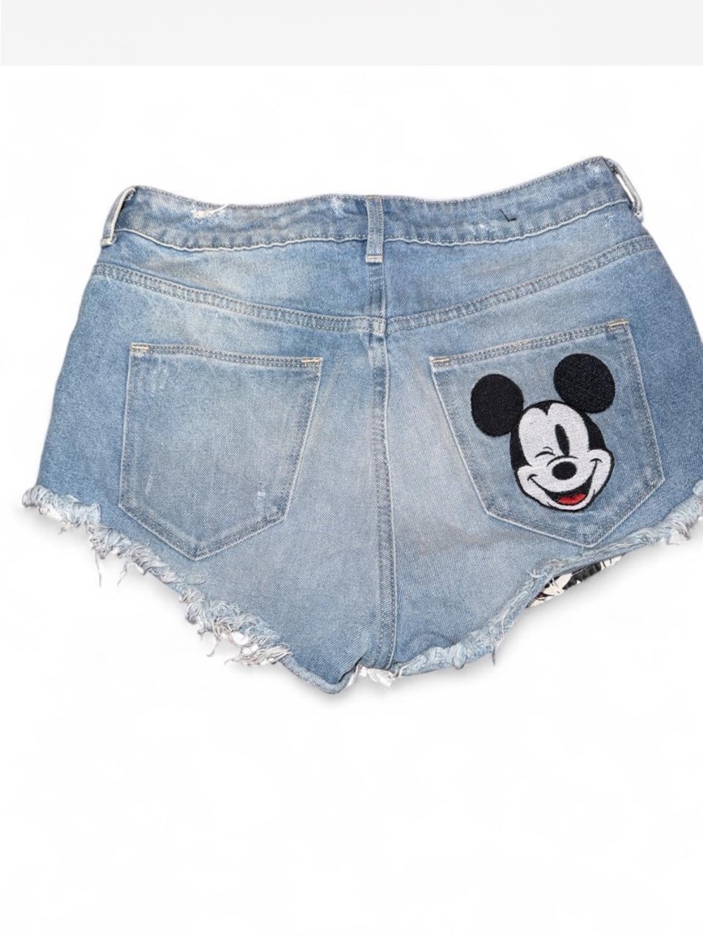 Divided Light Blue Denim Shorts with Mickey Patch